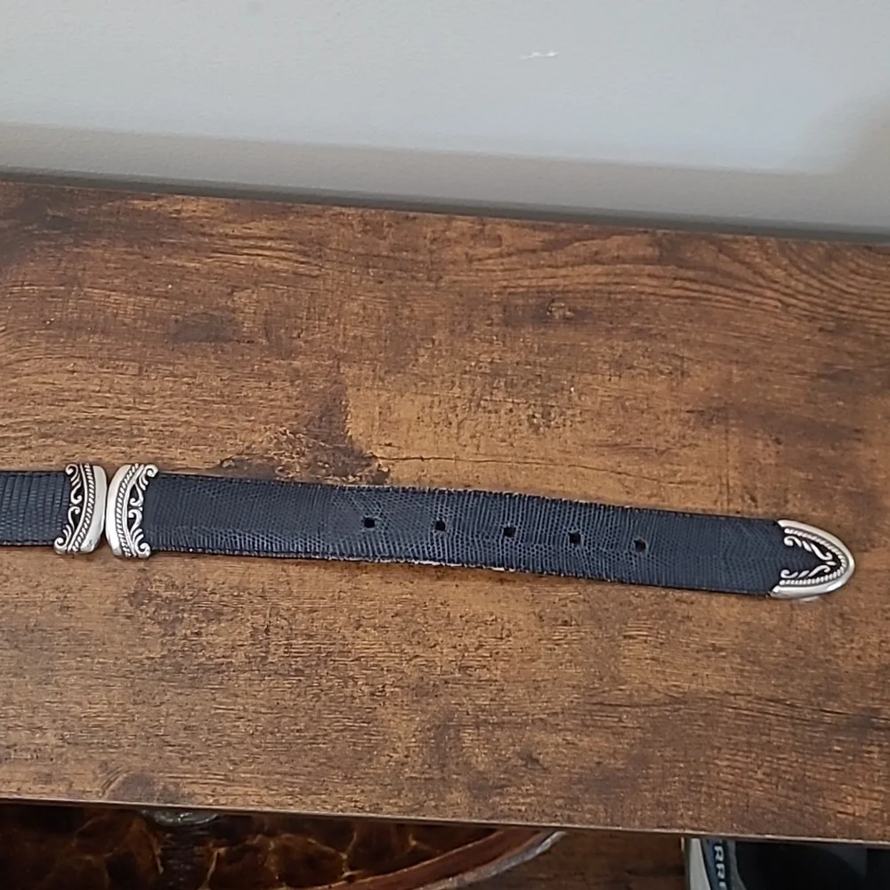 Brighton Brown & Black Reversible Embossed Leather Belt with Silver Buckle (M)
